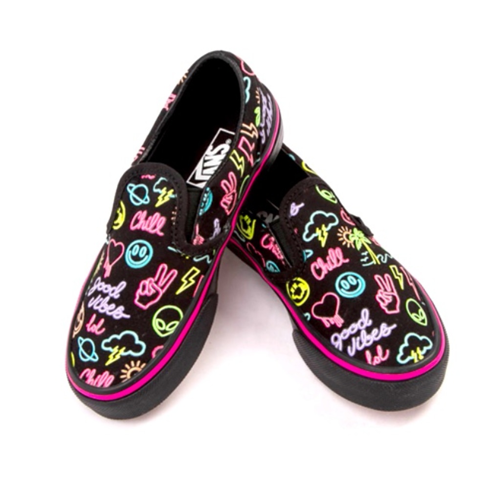 Vans Slip-On Glow Skate Shoe - Little Kid - Black / Neon Lights